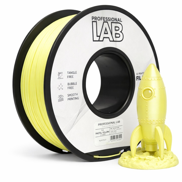 Filament PLA pentru imprimanta 3D, Professional LAB, 1 kg, 1.75 mm, galben pastel