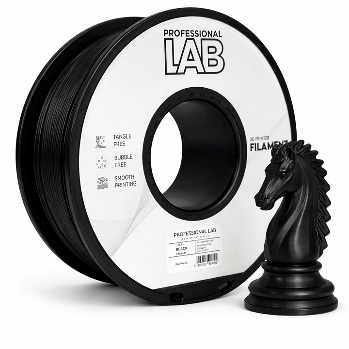 Filament PLA+ pentru imprimanta 3D, Professional LAB, 1 kg, 1.75 mm, negru