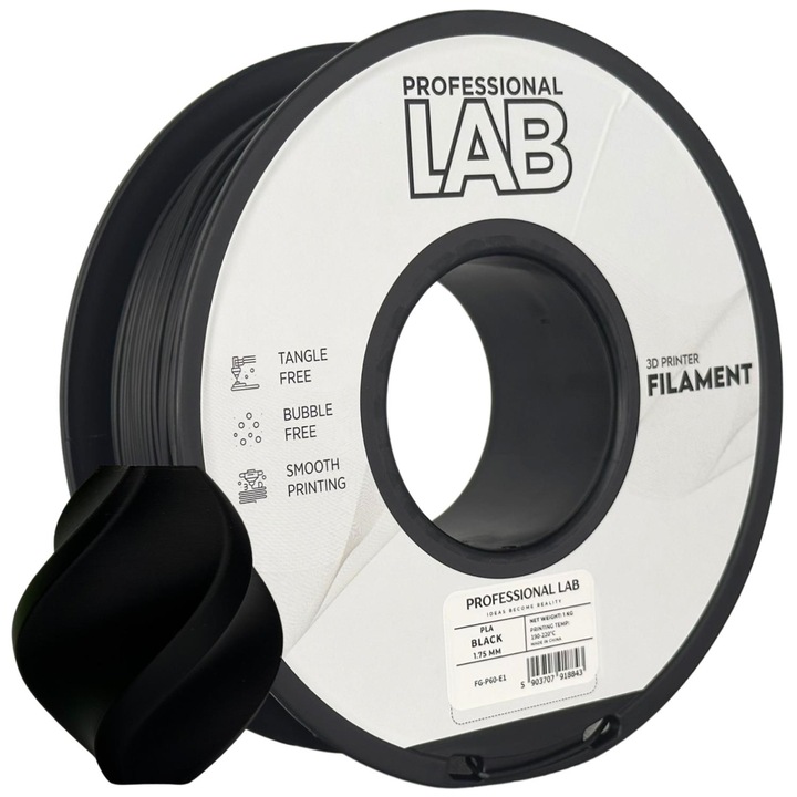 Filament pentru imprimante 3D, PLA, Profesional Lab, Black, 1.75 mm, 1 kg