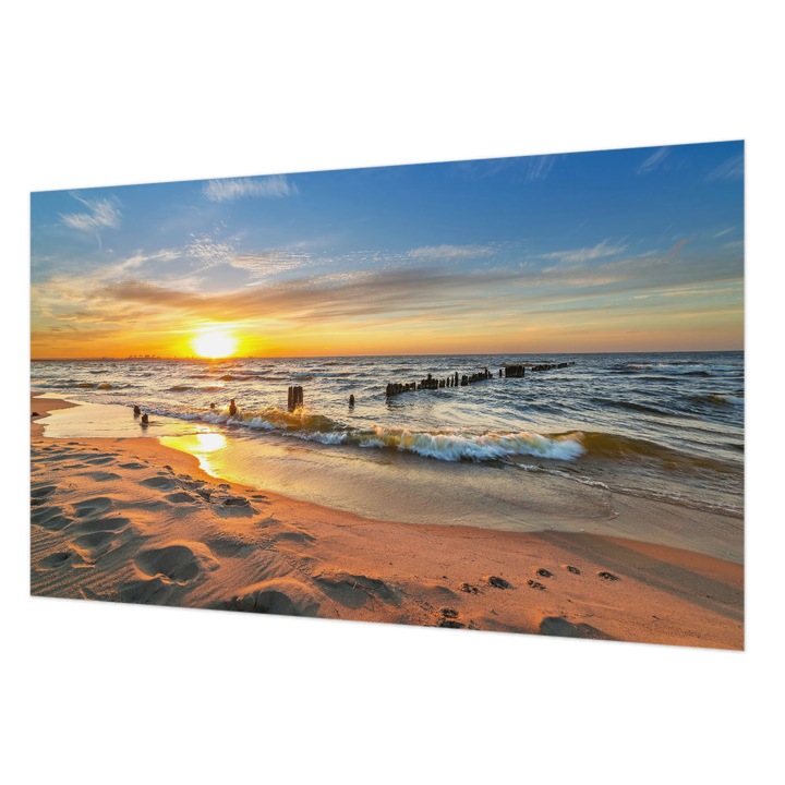 Fali Fotótapéta, Wallfluent, Apus de soare pe plaja, Galben, 416 x 254 cm, Elegant, Pentru Living, Hol, 010100060100000001796