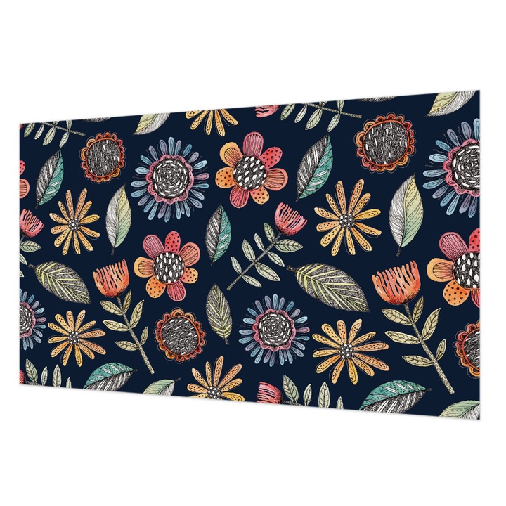 Vlies Fotótapéta De Perete, Wallfluent, Mozaic floral, Bleumarin, 416 x 254 cm, Decorativ, Pentru Uz Intern, 010100060100000012705