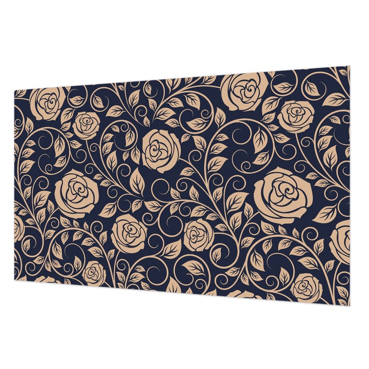 Tapéta Falra, Wallfluent, Romantikus virágok, Tengerészkék, 416 x 254 cm, Nem Szőtt, Stílusos, 010100060100000012886