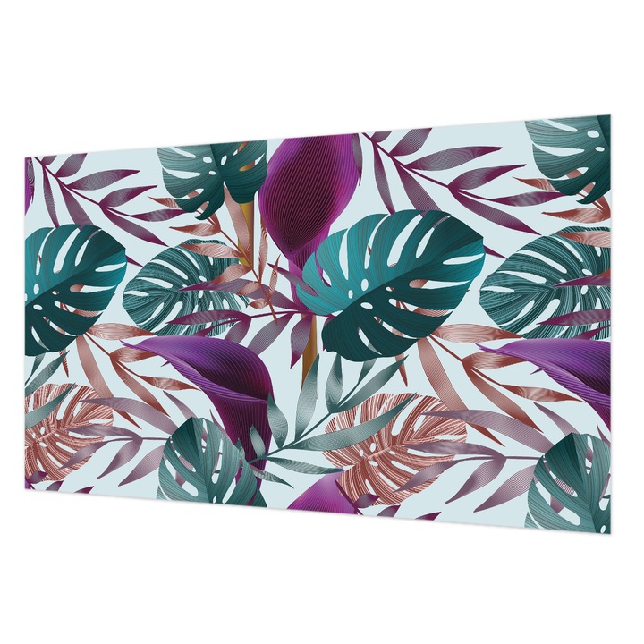 Fotótapéta De Perete, Wallfluent, Compozitie tropicala, Violet, 416 x 254 cm, Art Deco, Pentru Uz Intern, 010100060100000013037