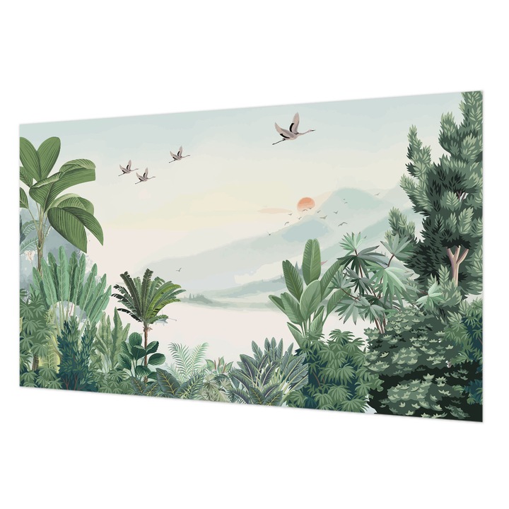 Tapet Vlies De Perete, Wallfluent, Oaza tropicala, Verde, 416 x 254 cm, Art Deco, De Interior, 010100060100000282726