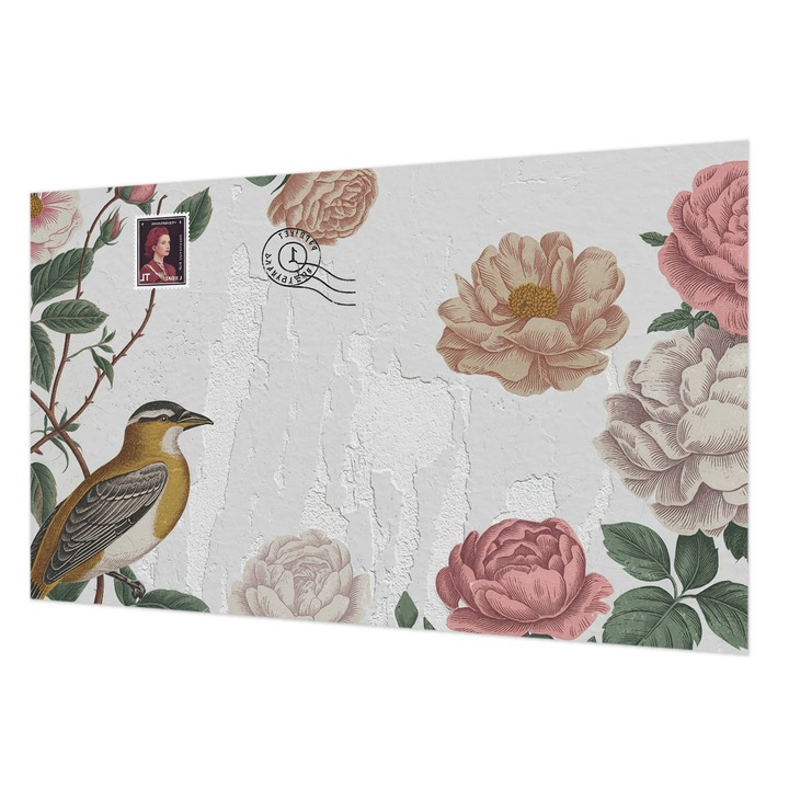 Fotótapéta Falra, Wallfluent, Flori vintage, Alb, 416 x 254 cm, Art Deco, Pentru Living, Hol, 010100060100000284745