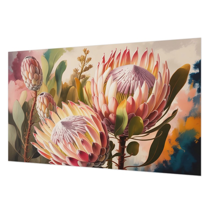 Rola Tapet Vlies De Perete, Wallfluent, Flori de Protea, Roz, 416 x 254 cm, Elegant, Pentru Uz Intern, 010100060100000284812