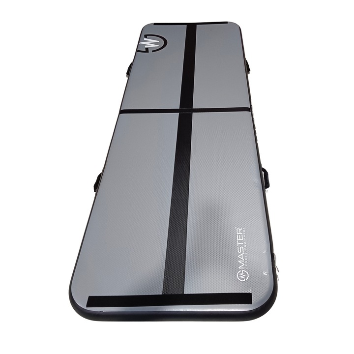 Saltea antrenament, Master, airtrack 300x100x10cm, antracit-carbune, set cu pompa si geanta de transport