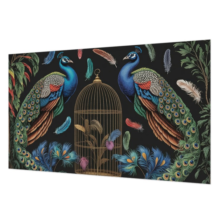 Fotótapéta De Perete, Wallfluent, Pauni exotici, Alb, 416 x 254 cm, Art Deco, Adeziv Puternic, 010100060100000285036