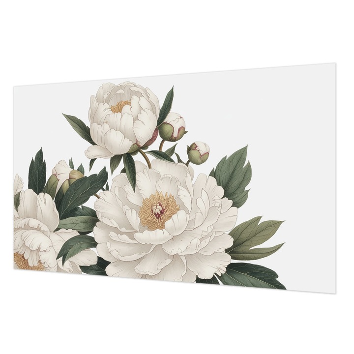 Rola Tapet Vlies De Perete, Wallfluent, Bujori albi, Alb, 416 x 254 cm, Art Deco, Pentru Living, Hol, 010100060100000285173