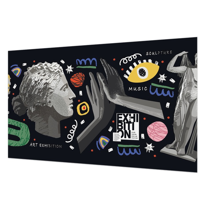 Tapet Vlies Pentru Perete, Wallfluent, O expozitie colorata, Negru, 416 x 254 cm, Art Deco, Pentru Birou, 010100060100000285233