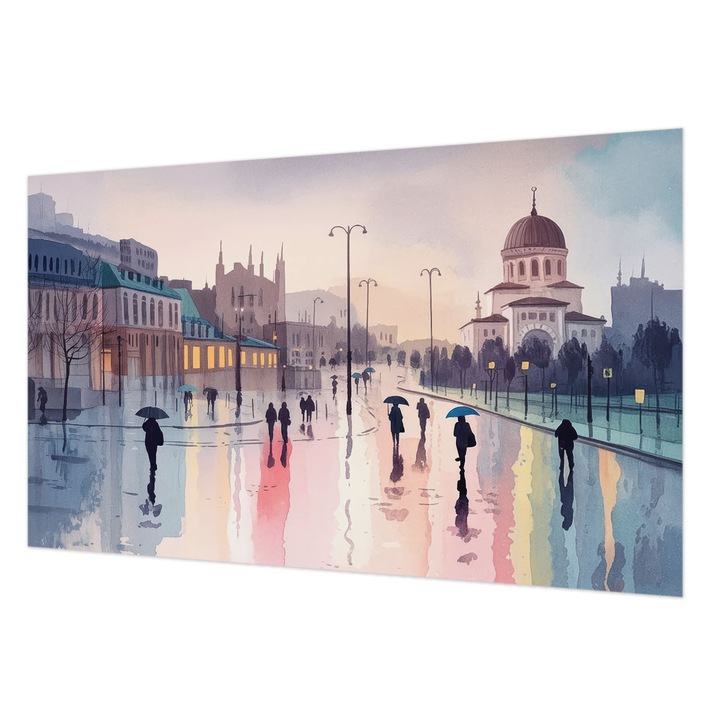 Tapet Vlies Pentru Perete, Wallfluent, O plimbare ploioasa, Albastru, 416 x 254 cm, Art Deco, Pentru Uz Intern, 010100060100000284922