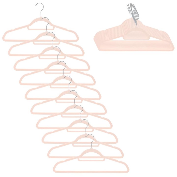 Set de 20 de umerase pentru haine, din velur, cu carlig rotativ, 45x23 cm, roz