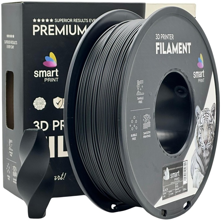 Filament pentru imprimante 3D, PLA, Smart Print, Black, 1.75 mm, 1 kg