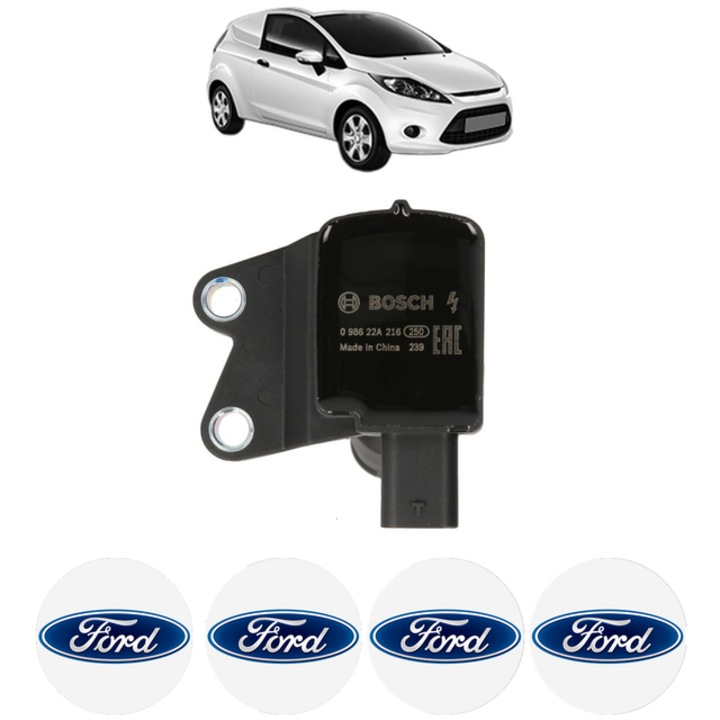 Bobina de inductie Bosch pentru Ford Fiesta VI Van 1.0 EcoBoost 125 Cp, 2012-2017, set cu 4 stickere auto