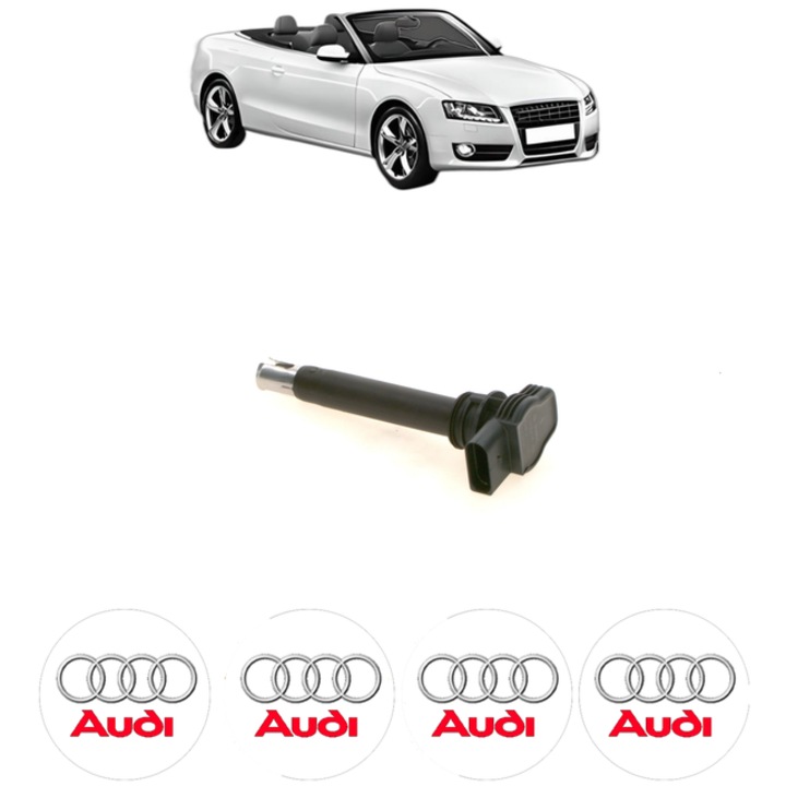 Bobina de inductie Bosch pentru AUDI A5 Convertible (8F7) RS5 quattro 450 Cp 2012-2015, 4x Stickere auto