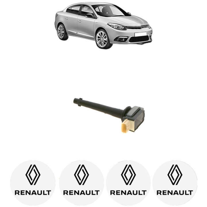 Bobina de inductie Bosch pentru RENAULT FLUENCE 1.6, 117 Cp, 2013, 4x Stickere auto