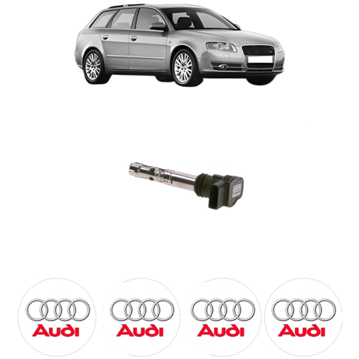 Bobina de inductie Bosch pentru AUDI A4 B7 Avant (8ED) 2.0 130 Cp 2004-2008, set 4x stickere auto