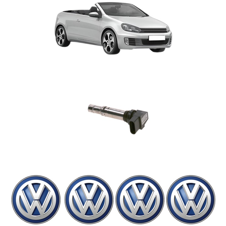 Bobina de inductie Bosch, compatibilă Volkswagen GOLF VI Convertible, 1.4 TSI, 14.0V, set 4x stickere auto