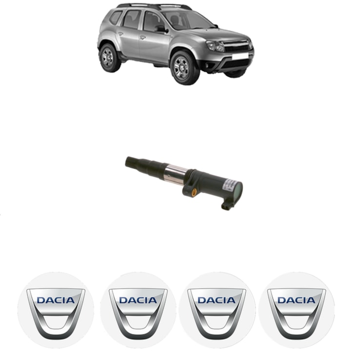 Bobina de inductie Bosch pentru DACIA DUSTER 1.6 16V 105 Cp 2010-2018, set 4 stickere auto
