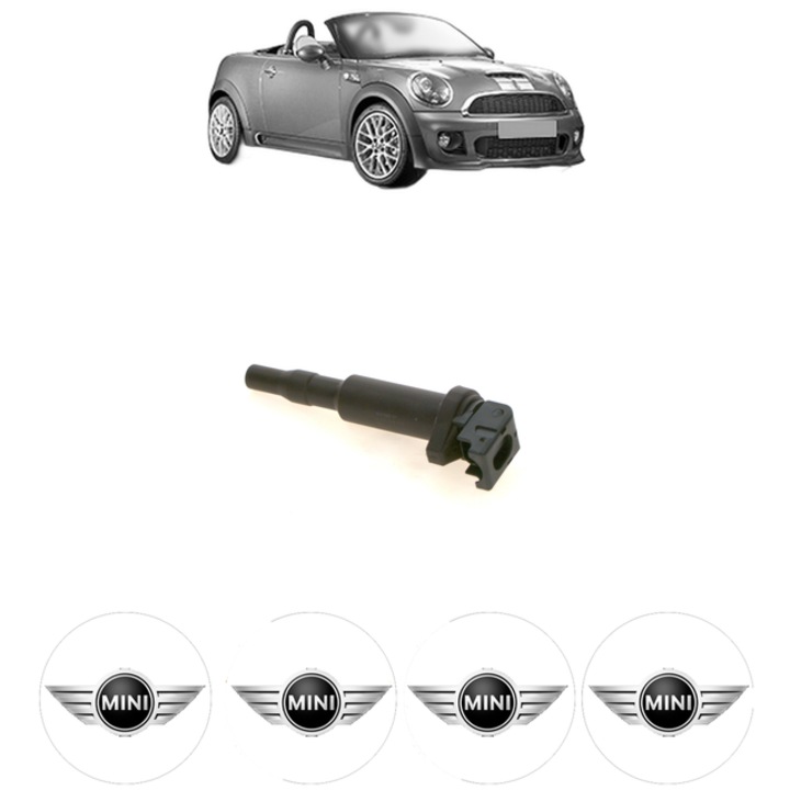 Bobina de inductie Bosch pentru MINI MINI Roadster (R59) Cooper 122 Cp, 2011 - 2015, set 4x stickere auto