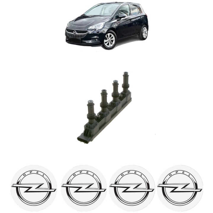 Bobina de inductie Bosch, OPEL CORSA E (X15) 1.4 (08, 68) 90 Cp, negru, set 1x bobina + 4x stickere auto