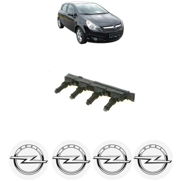Bobina de inductie Bosch pentru OPEL CORSA D 1.4 90 Cp (2006-2014), 4x Stickere auto OPEL