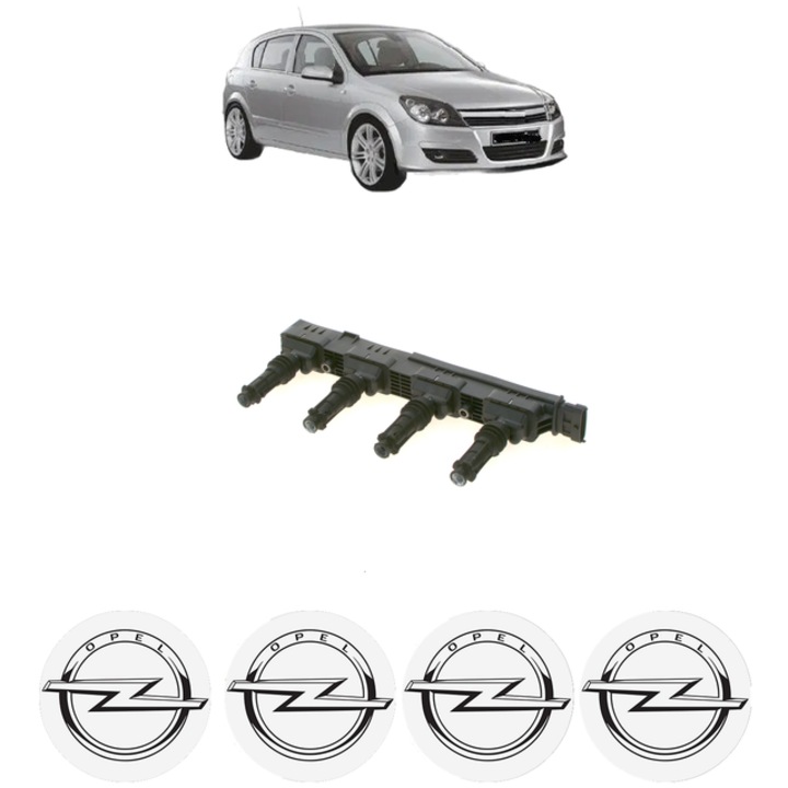 Bobina de inductie Bosch pentru OPEL ASTRA H (A04) 1.4, 75 Cp, compatibila cu benzină și diesel, 2004, set cu 4 stickere auto