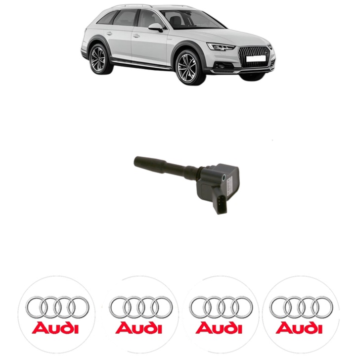 Bobina de inductie Bosch pentru AUDI A4 Allroad B9 2.0 TFSI Mild Hybrid 252 Cp 2018-2019, set 4x stickere auto