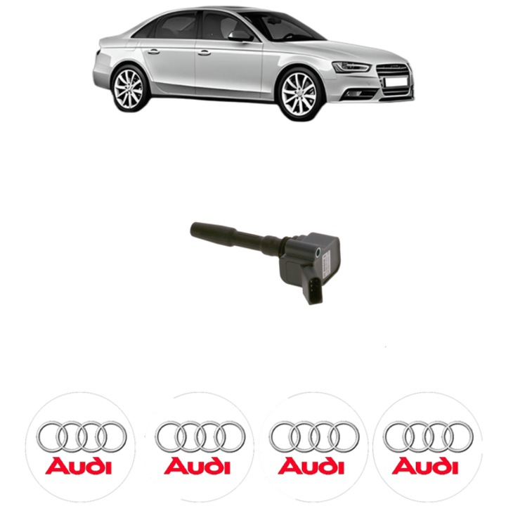 Bobina de inductie Bosch pentru AUDI A4 B8 2.0 TFSI quattro 224 Cp, 2013-2015, set 4 stickere auto