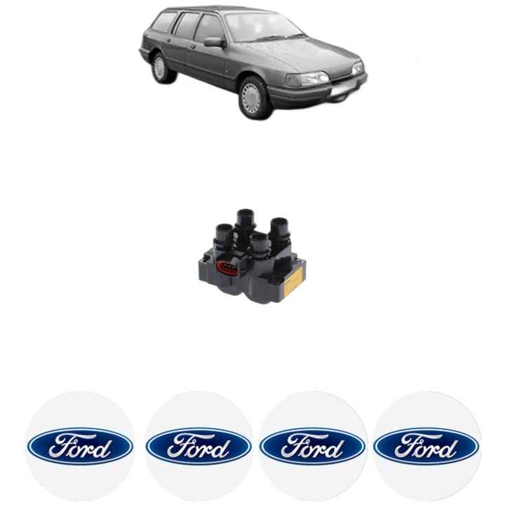 Bobina de inductie Bosch pentru FORD SIERRA II Turnier 1.6 i 80 Cp, 1989-1993, set cu 4 stickere auto