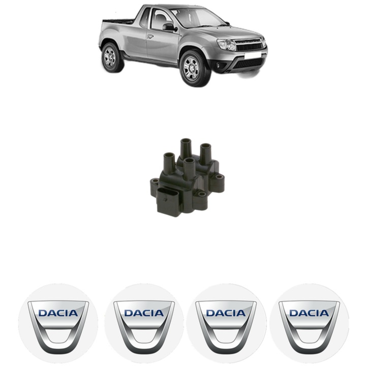 Bobina de inductie Bosch pentru Dacia Logan Pickup 1.6 MPI 2010, 14V, set cu 4 stickere auto