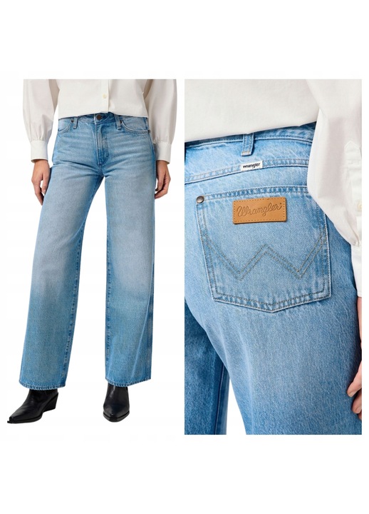 Blugi Dama, Wrangler, World Wide, Straight Fit, Talie Medie, Lungi, Cu Fermoar, 5 Buzunare, Bumbac, Albastru, Albastru