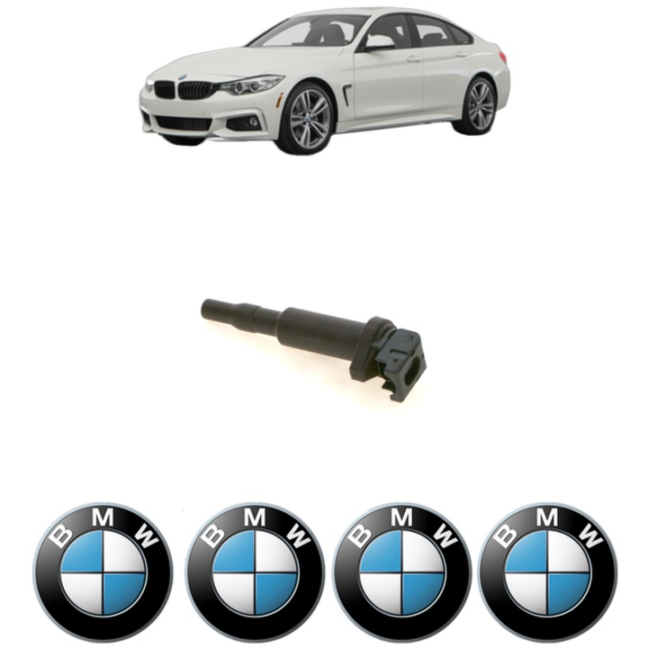 Bobina de inductie Bosch pentru BMW Seria 3 Gran Turismo (F34) 320 i 184 Cp 2013-2016, 4x Stickere auto