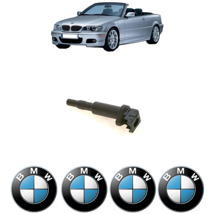Bobina de inductie Bosch, 14V, 1x Bobina, 4x Stickere auto, BMW Seria 3 Convertible (E93) 320i, 170 Cp, 2007-2013