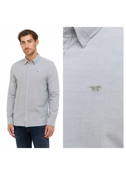 Camasa Barbati, Mustang, Style Edinburg, Regular Fit, Cu Guler, Cu Nasturi, Design Clasic, Maneci Lungi, Bumbac, 3XL, Gri