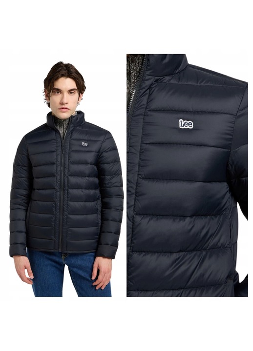 Férfi kabát, Lee, Álló galléros pufi, Normál szabású, Magas gallér, Cipzár, Meleg és kényelmes, Hosszú ujjú, Poliamid, S INTL, Fekete