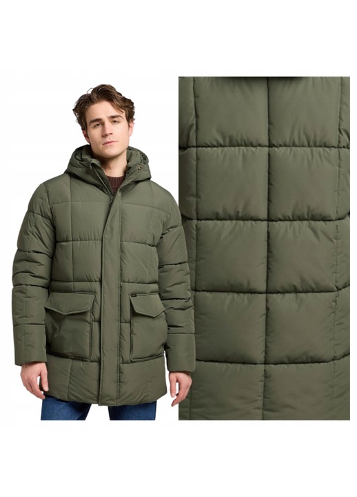 Férfi Dzseki, Lee, Mercury Puffer Jacket, Regular Fit, Magas Gallér, Cipzár, Meleg és Kényelmes, Hosszú Ujjú, Poliészter, Zöld, Zöld