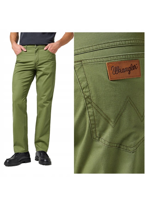 Pantaloni Barbati, Wrangler, Texas, Lungi, Straight Fit, Talie Medie, 5 Buzunare, Fermoar, Bumbac, Verde