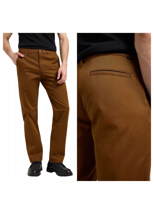 Мъжки панталони, Lee, Regular Chino, Редовна кройка, Средна талия, Цип, 4 джоба, Дълги, Памук, Кафяв, Светлокафяв
