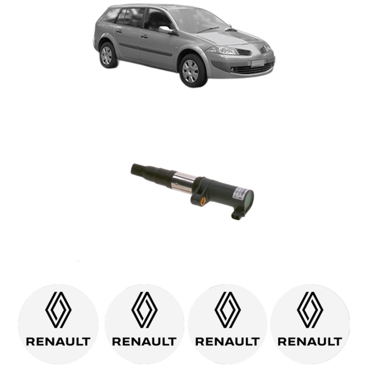 Bobina de inductie Bosch pentru RENAULT MEGANE II Estate Van 1.6 111 Cp 2003-2008, set 4x stickere auto