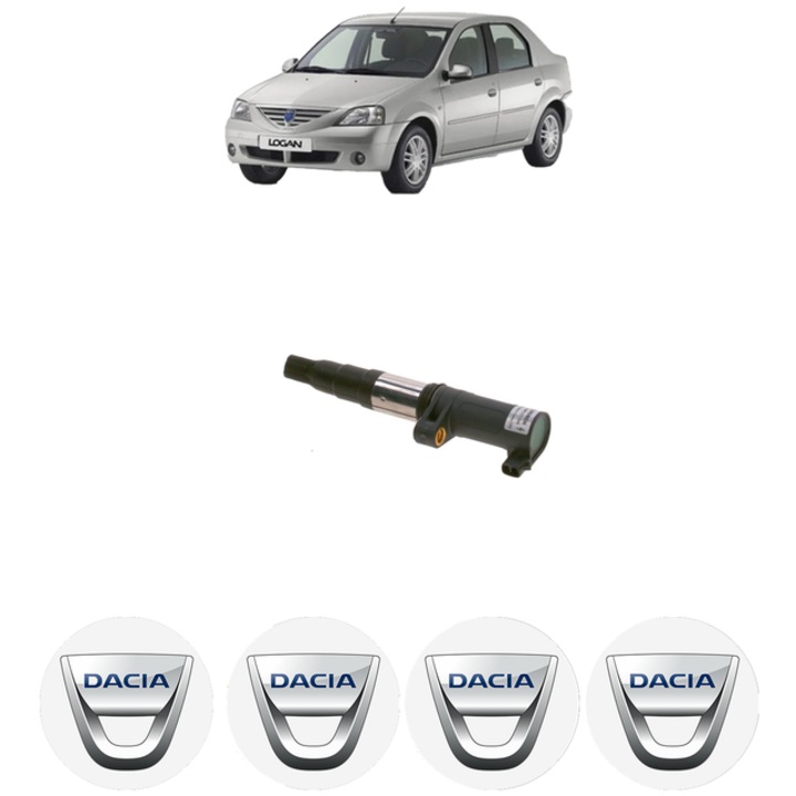 Bobina de inductie Bosch pentru DACIA LOGAN 1.6 16V 105 Cp, set 4x stickere auto