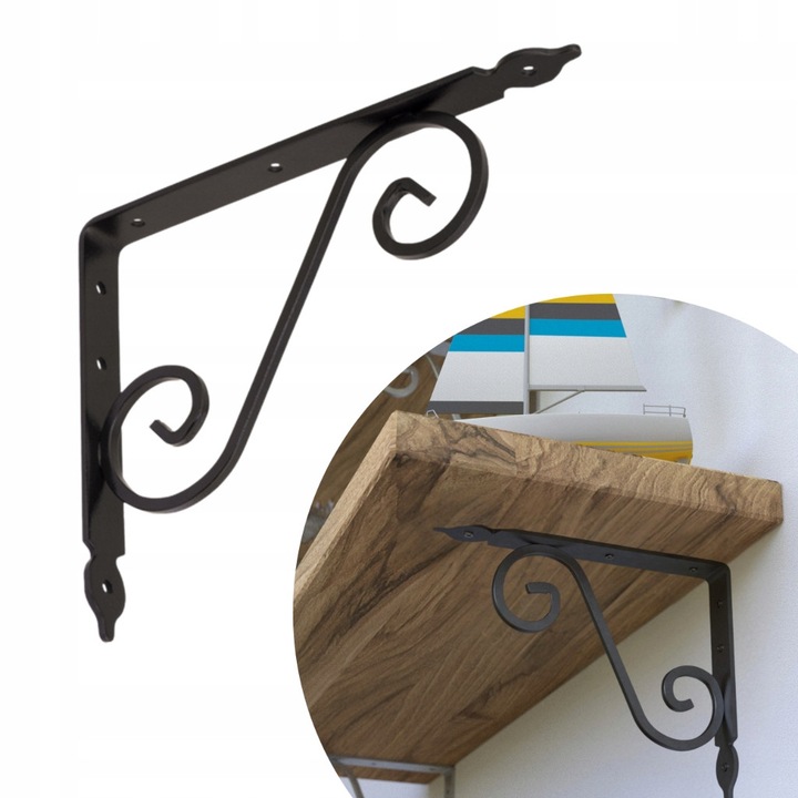 Suport pentru rafturi, INTEGRI, Model WOZ, 240x190 mm, otel negru, 50kg, structura solida si estetica, ideal pentru rafturi mari, ofera un aspect nobil si suport de incredere