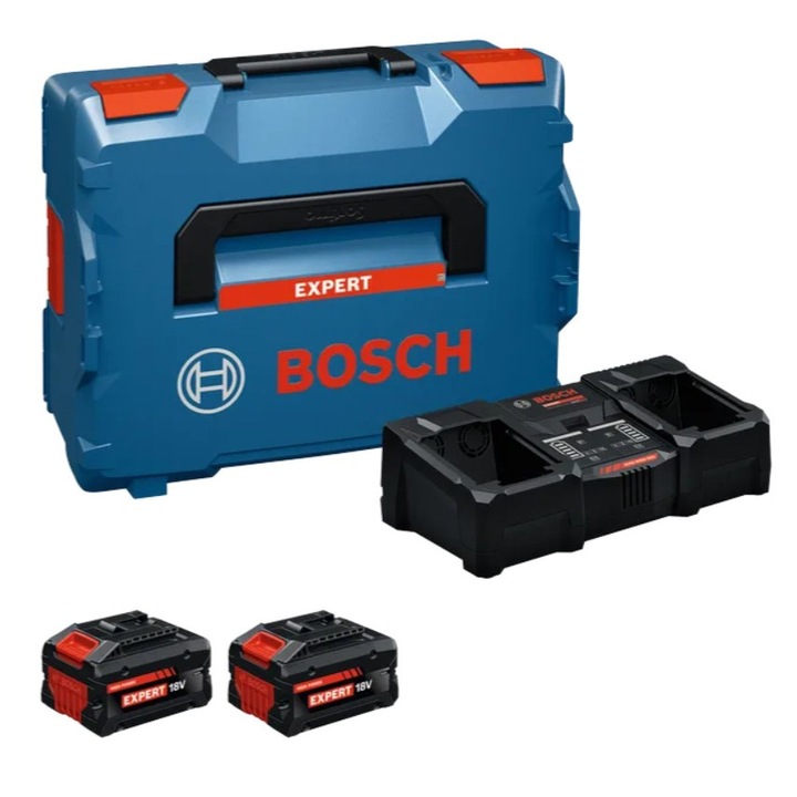 Set 2 acumulatori si incarcator Bosch Professional EXPERT 1600A0373X, 2 x acumulatori EXBA18V-80 (8Ah), incarcator EXAL18V2-360, cutie L-BOXX 162