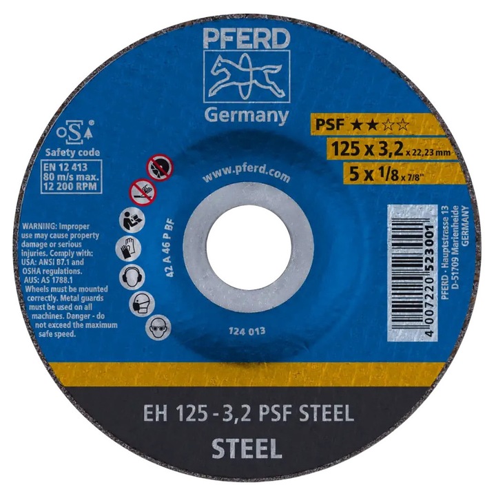 Disc debitare PFERD PSF STEEL EH 125x3.2x22.23 mm, pentru otel, cod 61720226, Pferd