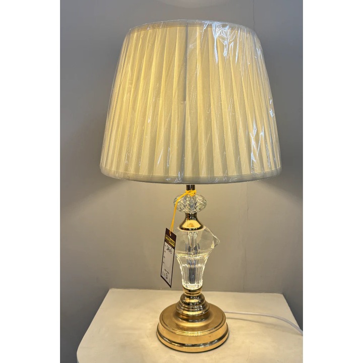 Veioză Alessandro DESIGN, alb și auriu, 25x43cm, aluminiu și textil, 1xE27, IP20