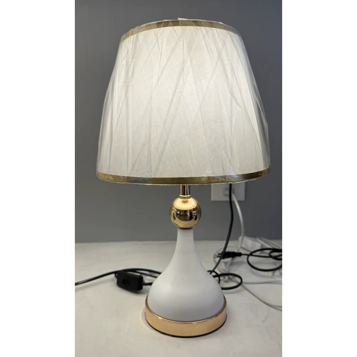 Настолна лампа Alessandro DESIGN VZ214WH, Бяла/Златна, 25x43см, 1xE27