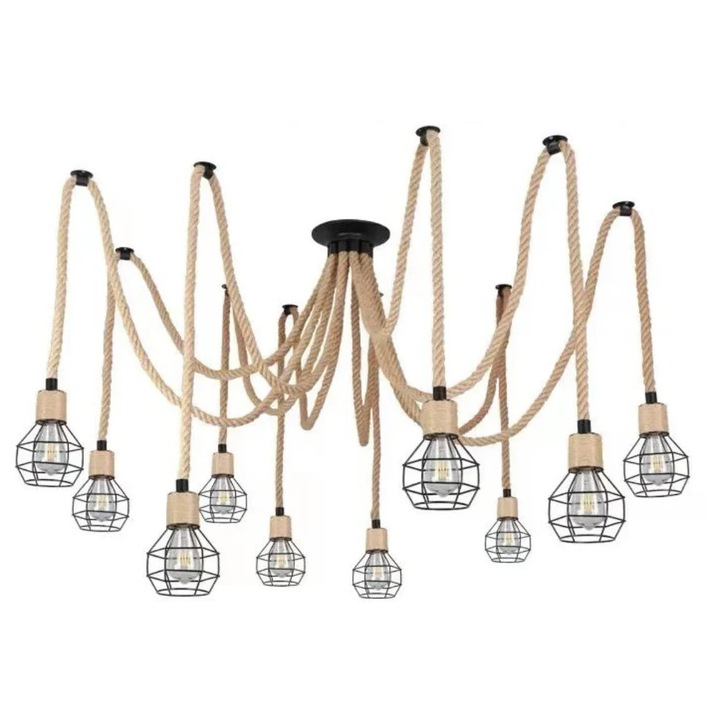 Lustra Vintage LV121/10BK, 10xE27, Inaltime 100, Negru, Maro, Metal, Textil, Becuri Neincluse