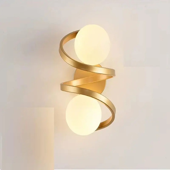 Lustra Luminastar spirala cu 2 globuri din sticla alba, auriu, 40x20x18cm