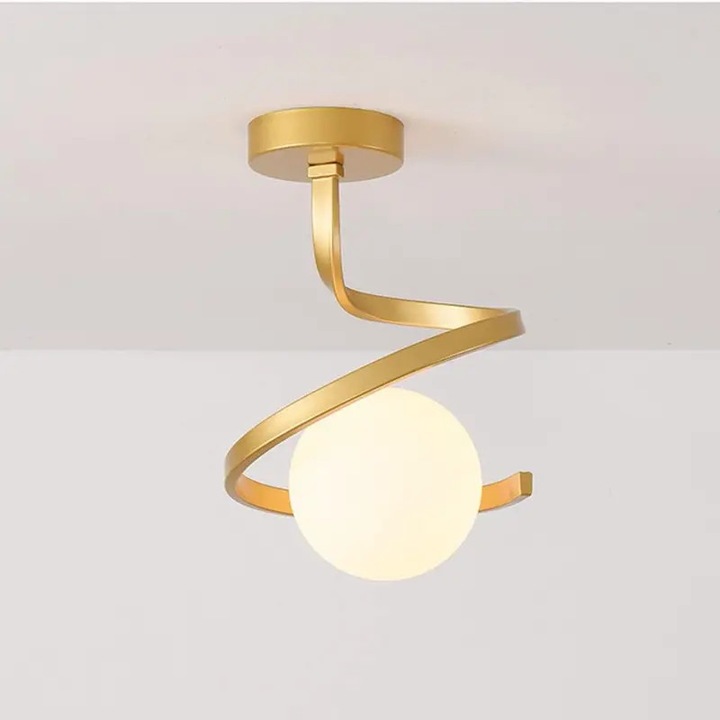 Lustra tip spirala Luminastar, glob din sticla alba, auriu lucios, 25x18x18cm