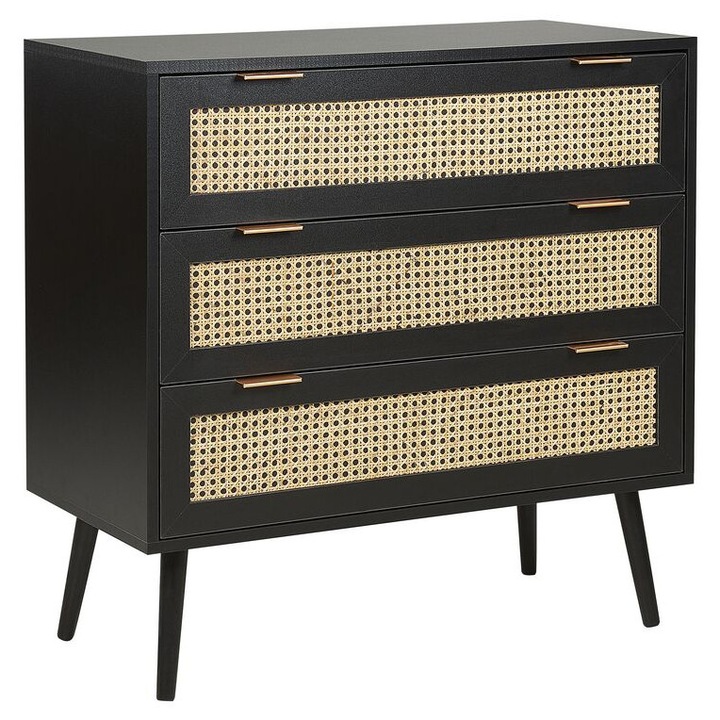 Comodă Beliani din rattan negru și natural, 3 sertare, 80x40x80cm